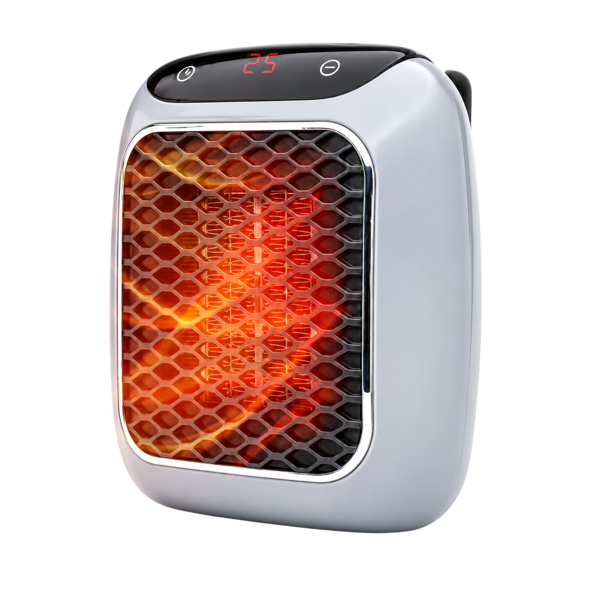 RapidHeat ceramic plug-in heater with the display showing 25 degrees