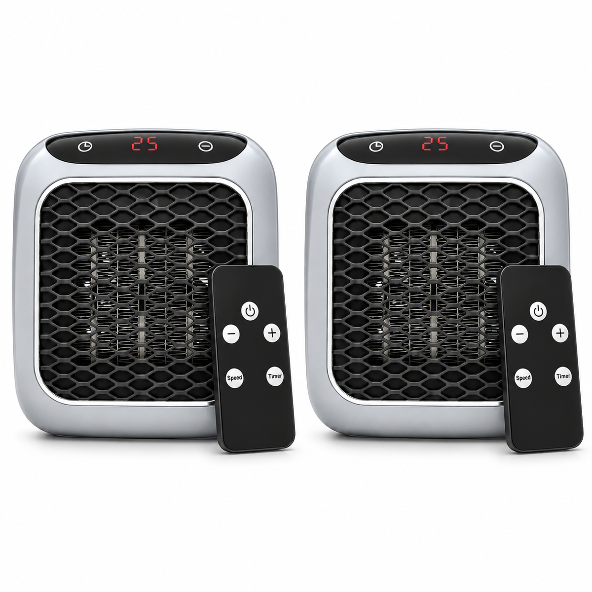Two RapidHeat heaters with remote controls, as supplied in the two-heater bundle